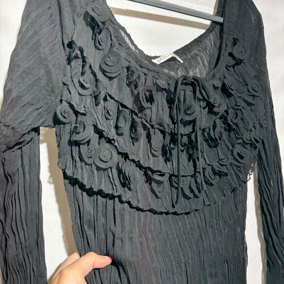 Kaelyn Max Black Long Sleeve Sheer Blouse y2k Whimsygoth Witchy Ruffle Vintage - Picture 3 of 11